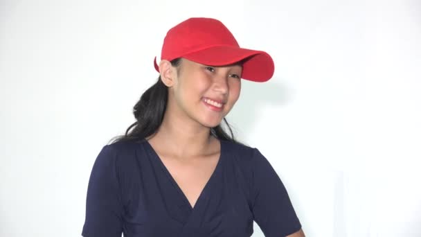 A Smiling Teen Girl Baseball Cap — Stock Video