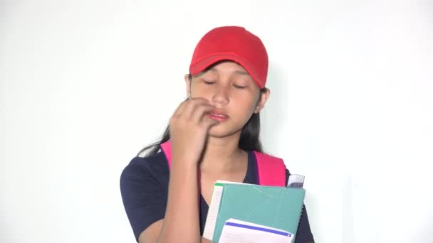 Un triste estresado asiático adolescente chica — Vídeos de Stock