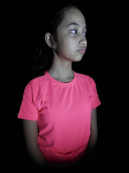 Jovem Asiático Adolescente Retrato Isolado Preto — Fotografia de Stock