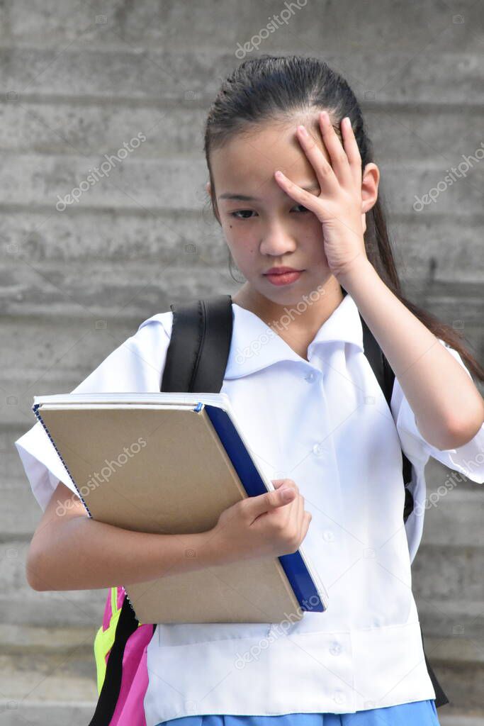 Girl Student Under Stress With Notebooks