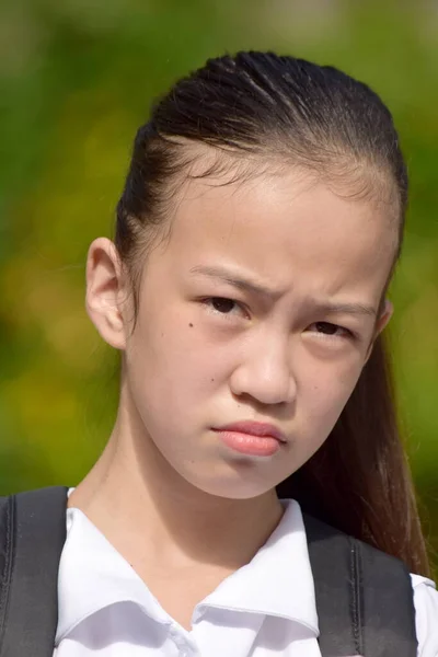 Sebuah Unhappy Cute Diverse School Girl — Stok Foto