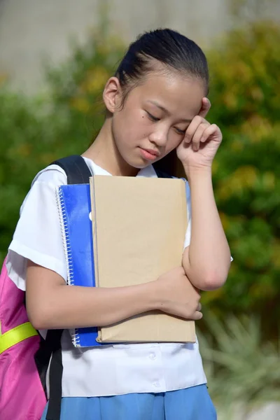 Deprimido Juvenil Diversa Persona Con Libros Escolares — Foto de Stock