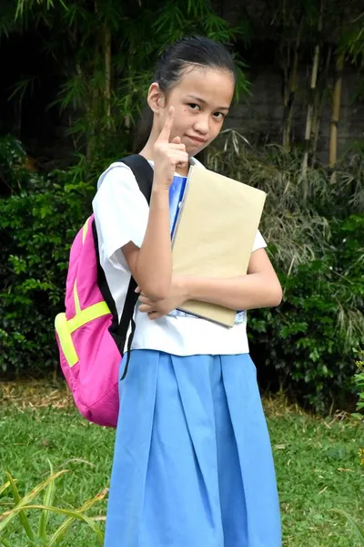 Loco Bastante Filipina Chica Estudiante Con Libros —  Fotos de Stock