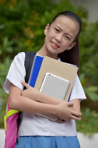 Retrato Una Estudiante Usando Mochila Con Libros Texto — Foto de Stock