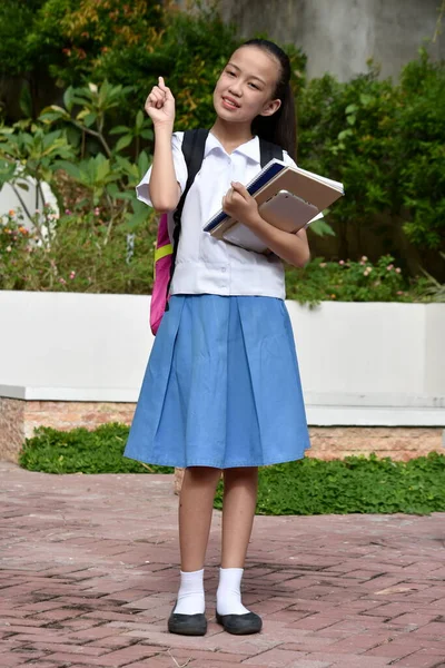 Chica Estudiante Tener Una Idea Usar Falda Con Libros Pie —  Fotos de Stock