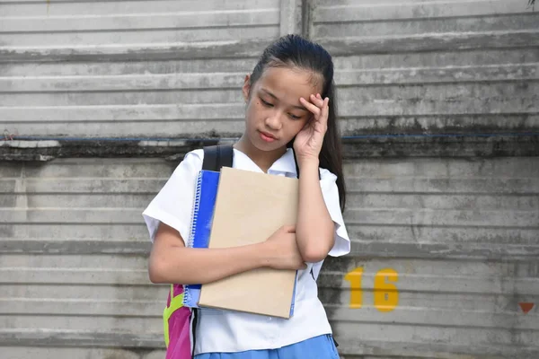 Znepokojivé Roztomilé Asijské Dívka Student Notebooky — Stock fotografie