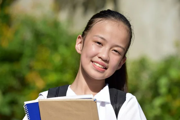 Chica Joven Estudiante Felicidad Con Libros Texto — Foto de Stock