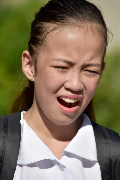 Aziatische Vrouw Student Woede Met Lesboeken — Stockfoto