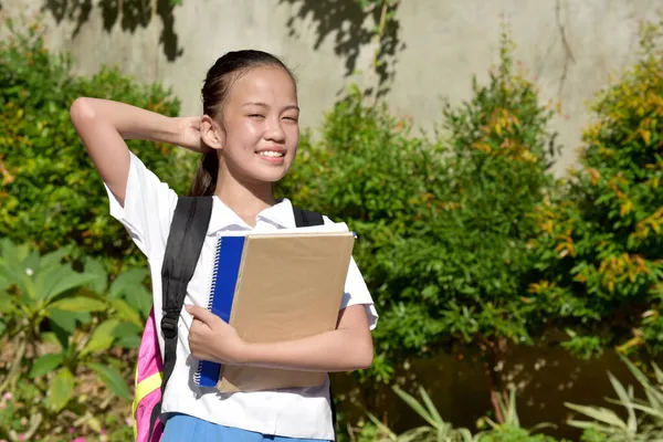Успешная Красивая Азиатская Студентка Блокнотами — стоковое фото
