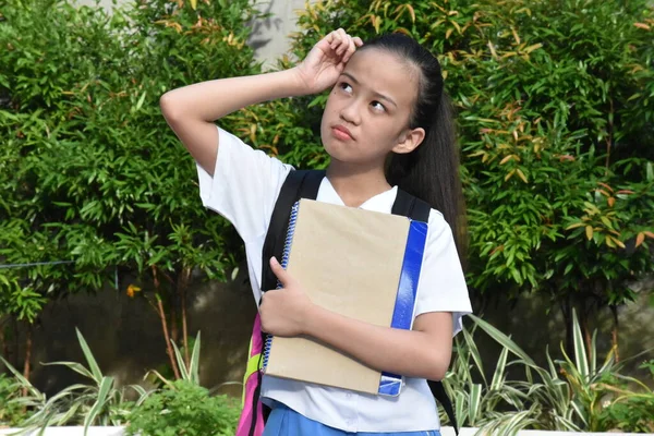 Worrisome Young Girl Student School Books — Stock Photo, Image