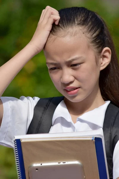 Fülöp Szigeteki Női Diák Tankönyvek Összekeverése — Stock Fotó