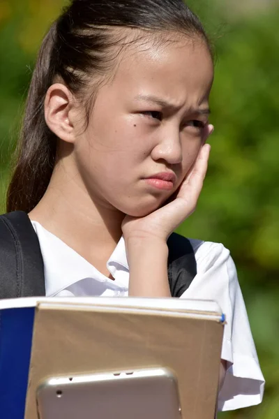 Youthful Girl Student Sadness Textbooks — Stock Photo, Image