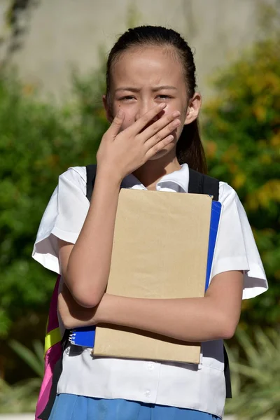 Estudante Adolescente Escola Menina Silêncio Com Cadernos — Fotografia de Stock