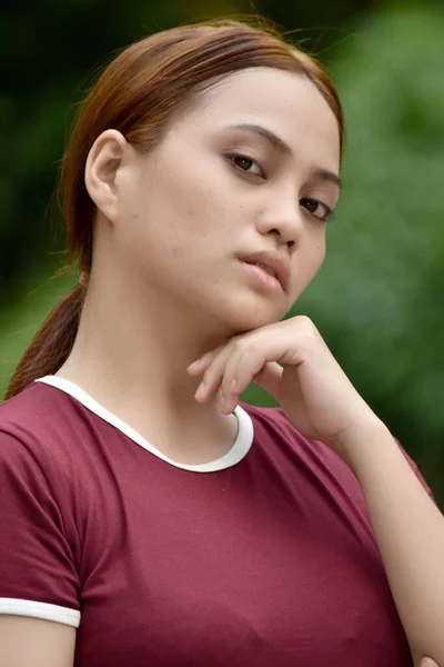 Youthful Redhead Adult Female Depression Wearing Tshirt — Stock Photo, Image