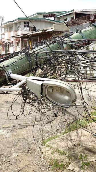 Lamp Fallen Telephone Pole — Fotografia de Stock