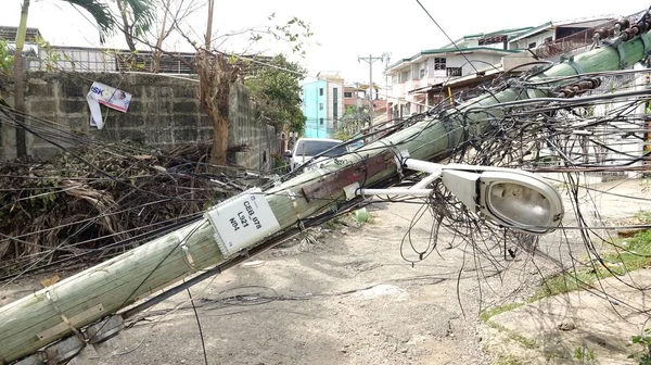 Telephone Pole Blocks Road Typhoon — Fotografia de Stock