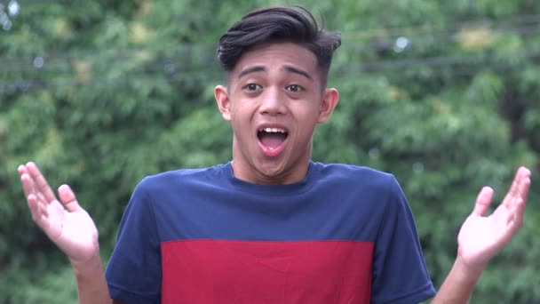 Man asiatiska tonåring pojke förvånad och kär — Stockvideo