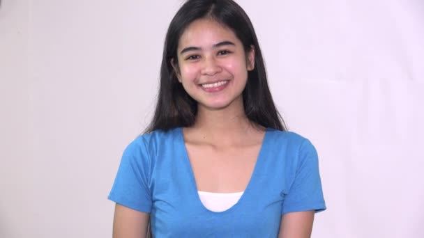 Cute Adorable Teen Asian Girl Smiling — Stock Video