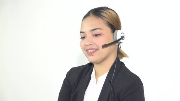 Mujer Asiática Servicio al Cliente Agente Hablando — Vídeo de stock