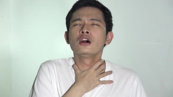 Sick Adult Male Choking Holding Throat — Video Stock