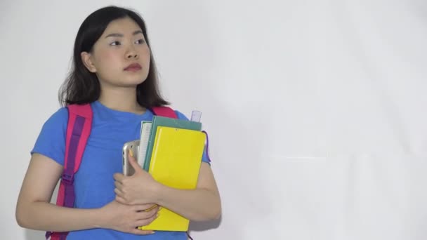 Asian Female College Student Isolated — стоковое видео