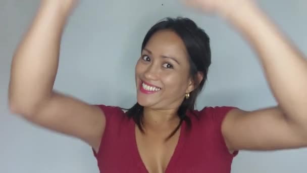 Happy Excited Adult Female — Vídeo de stock