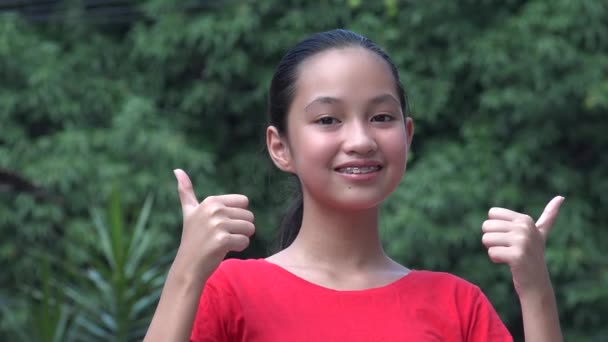 Happy Female Asian Child Thumbs — Stockvideo