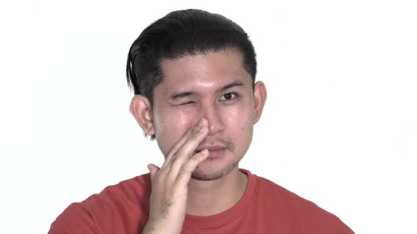 Allergic Adult Asian Male Scratching Nose Isolated — Stockvideo