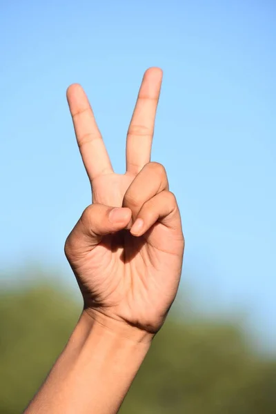 Una Mano Femenina Símbolo Paz —  Fotos de Stock