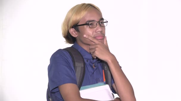 Smart Male Student Glasses Thinking — Videoclip de stoc