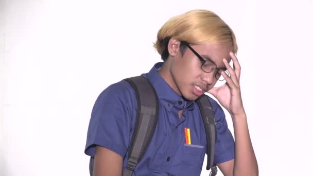 Smart Depressed Male Student Glasses — Videoclip de stoc
