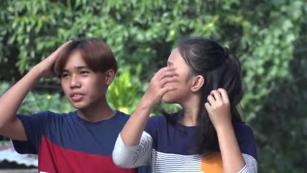 Sibling Asian Teens Combing Hair — Stock Video