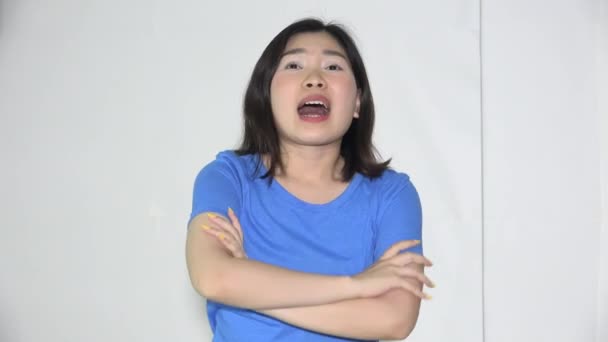 Stressed Asian Female Woman Talking — Vídeo de Stock