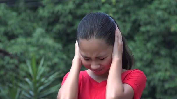 Asian Female Girl Child Covering Her Ears Due Noise — Videoclip de stoc