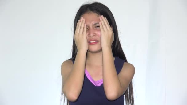 Sad Teen Asian Girl Crying Isolated — 图库视频影像
