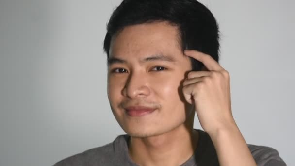 Smart Asian Man Ideas Closeup Isolated — Video