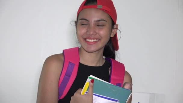 Female College Student Smiling — стоковое видео