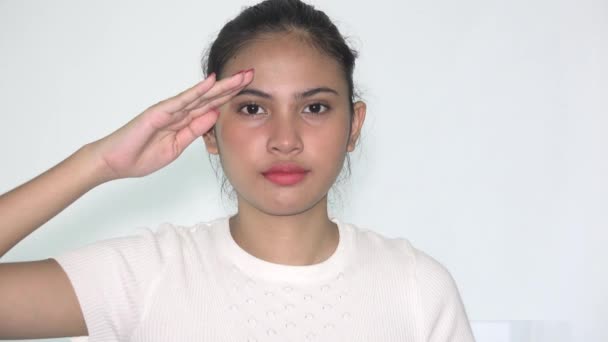 Diverse Woman Saluting Isolated — Stockvideo