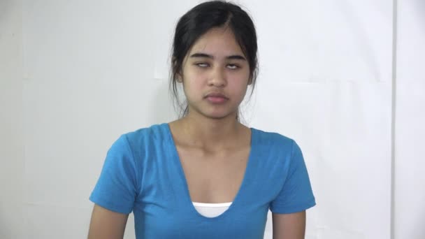 Serious Unhappy Female Asian Woman Isolated — Vídeo de stock