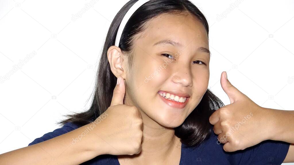 A Youth With Thumbs Up Isolated
