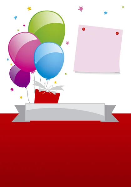 Palloncino e note pad design per lo sfondo di compleanno — Vettoriale Stock