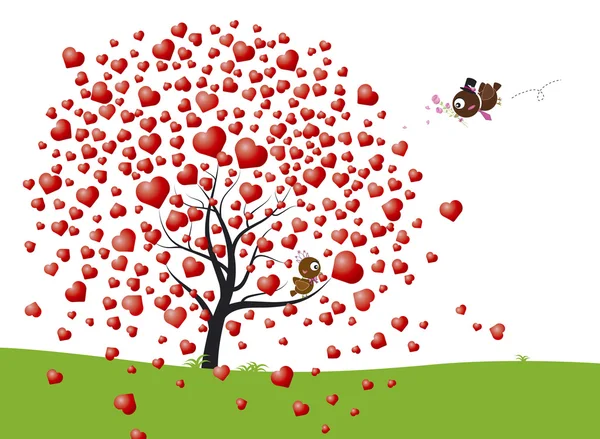 Fågel och hjärta träd av kärlek — Stock vektor