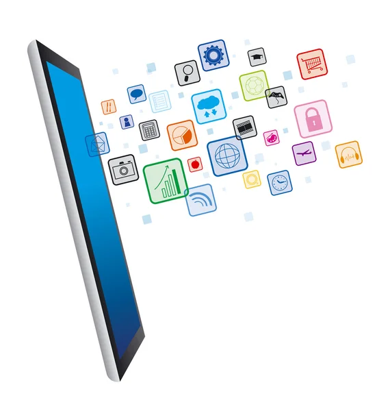 Tablet pc e icone di business — Vettoriale Stock