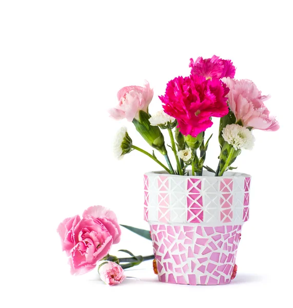 Carnation in mosaic flower pot — Stock Photo, Image