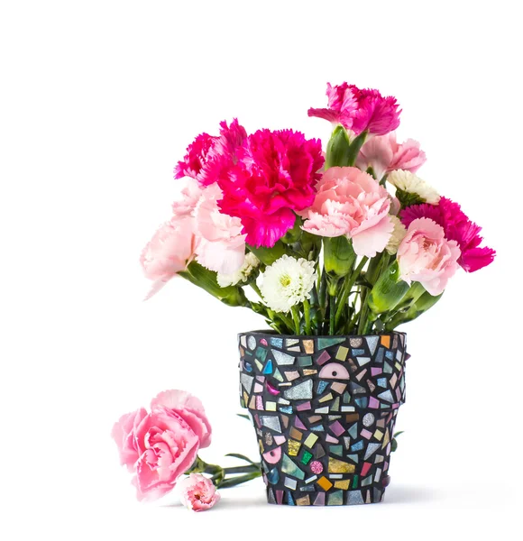 Carnation in mosaic flower pot — Stock Photo, Image