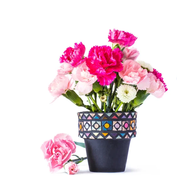 Carnation in mosaic flower pot — Stock Photo, Image