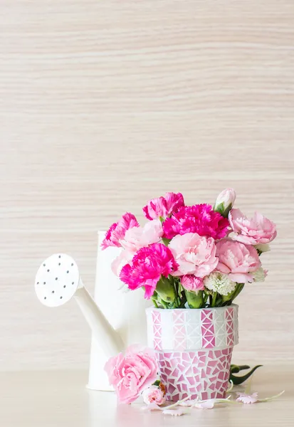 Carnation in mosaic flower pot — Stock Photo, Image