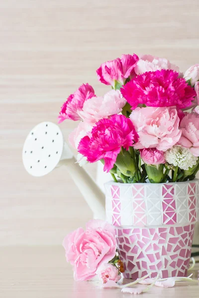 Carnation in mosaic flower pot — Stock Photo, Image