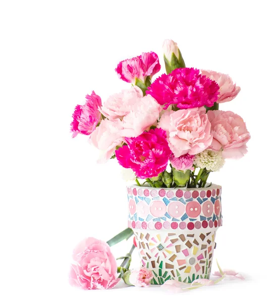 Carnation in mosaic flower pot — Stock Photo, Image