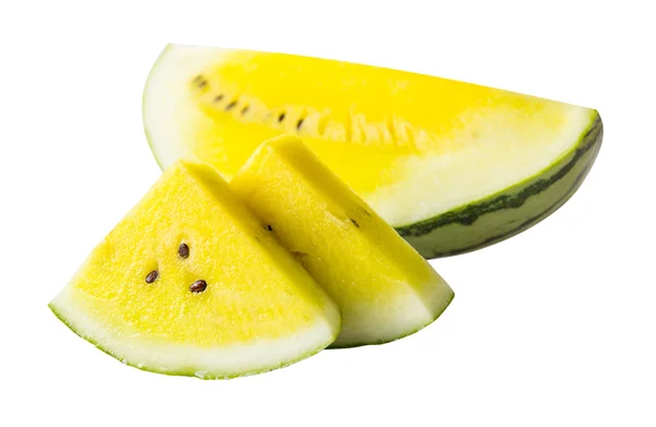 Gelbe Wassermelone auf weißem Hintergrund mit Clipping-Pfad — Stockfoto